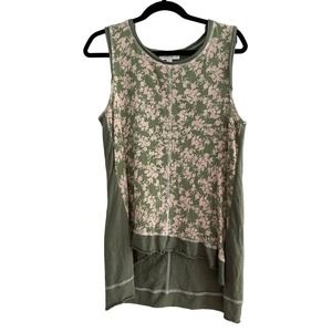 Suzanne Betro NWOT Army Green and Cream 100% Cotton Sleeveless Knit Top. Size L